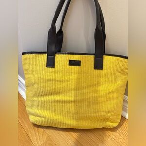 Lancome Yellow Woven Tote with Black Handles